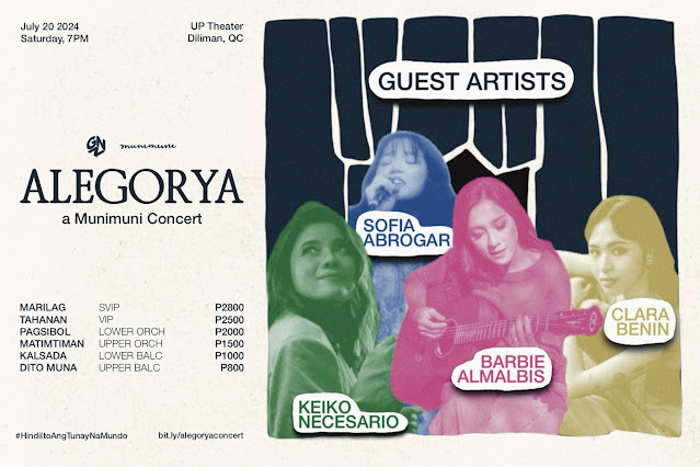 Barbie Almalbis, Clara Benin, Keiko Necesario and Any Names Okay’s Sofia Abrogar to join ALEGORYA: A Munimuni Concert