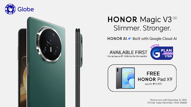 HONOR Magic V3 is Now Available in PH  for Php 89,999 via Globe Postpaid Plans with FREE HONOR Pad X9